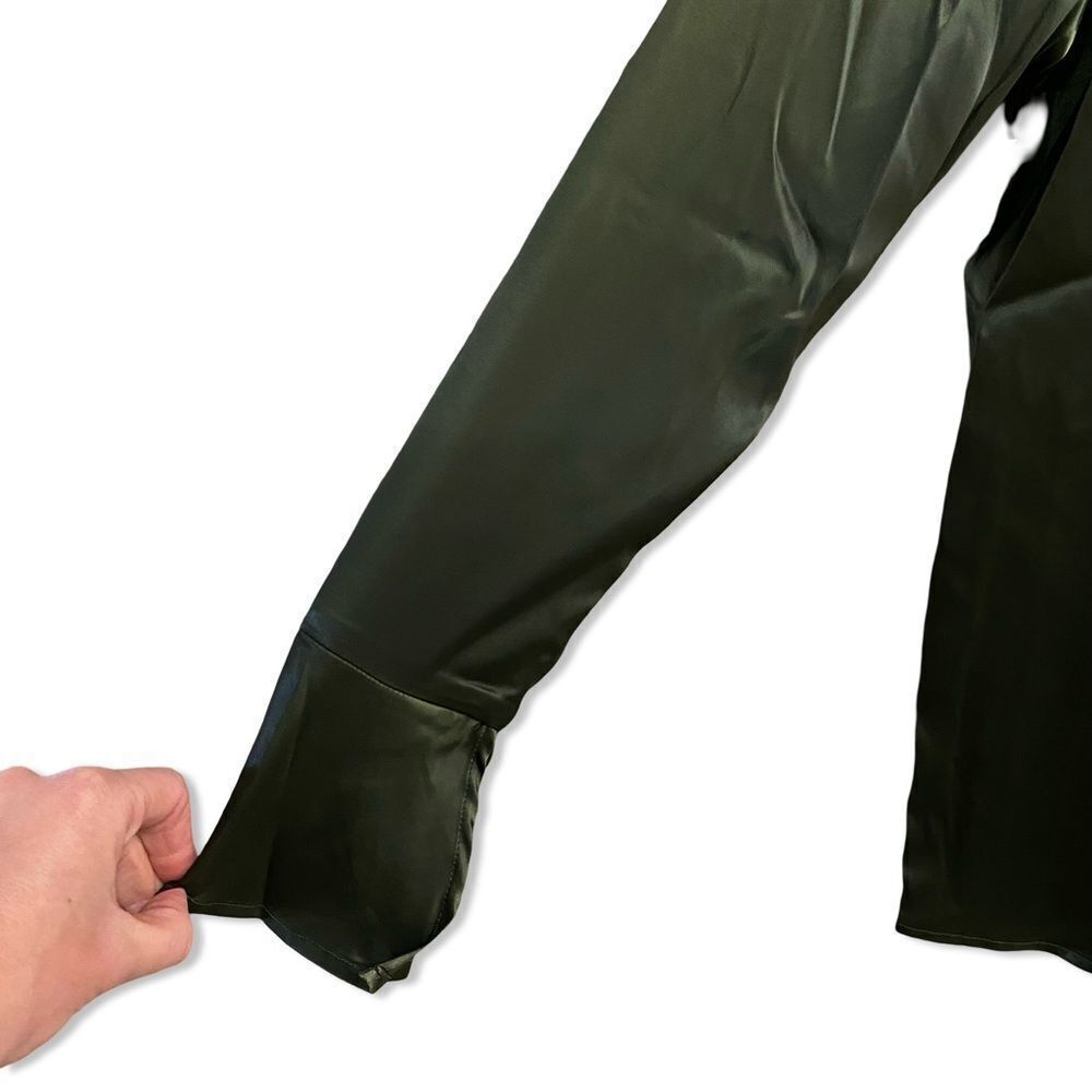 NWT Remi x Revolve Serena button up satin shirt olive green blouse Plus 0X - Picture 4 of 12